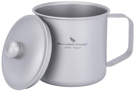 iBasingo Titanium Camping Mug with Lid 360ml TA1 Ultralight 80.4g Outdoor Coffee Cup, Fire Safe Rust Resistant Portable Travel Mug for Hiking Backpacking Picnic Ti3023D