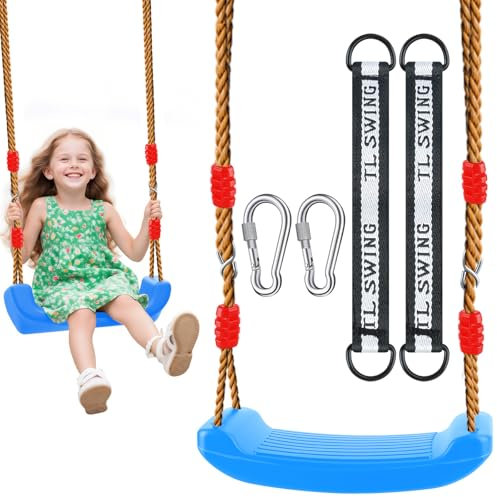 Muyohix Balancoire Exterieur Enfant, Siege Balançoire Enfant Interieur, Balançoire en Plastique avec 2 Corde et 2 Mousquetons, Siège de Balançoire pour Aires de Jeux, Hauteur Réglable (Bleu)
