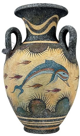 Minoische Delfinvase – handgefertigte antike griechische Keramik mit drei Griffen – Keramik-Knossos-Reproduktion – Dekor im antiken Stil – hergestellt in Kreta