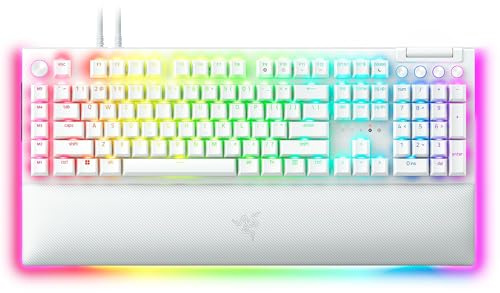 Razer BlackWidow V4 Pro (Green Switch) - Mechanical Gaming Keyboard (Clicky Mechanical Switches, Command Dial and 8 Dedicated Macro Keys, Multi-Function Roller, Wrist Rest) QWERTY US Layout | White
