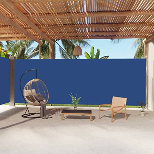 Tenda da sole laterale retrattile per esterni, 220 x 1000 cm, protezione UV per balcone e terrazza, avvolgibile, in tessuto blu, divisorio