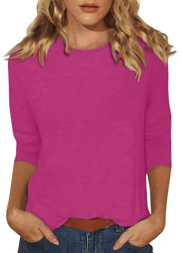 Plus Size Tops 3/4 Sleeve Work Lounges Oversized Ladies Solid 3/4 Sleeve Autumn Boyfriend T Shirt Cotton Pink 2XL