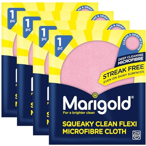 Pack of 4 Marigold Squeaky Clean Microfiber Cleaning Cloth Softer and Flexible with Special Coating for Extra Absorbency Streak-Free Shiniest And Sparkling Results