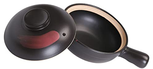DECOMELODY Olla de Barro para Estofado y Sopa Resistente Altas Temperaturas con Mango Cazuela para Cocina y Gas Diseño Práctico y Fácil Almacenamiento Grande para Dos Personas Color Negro con