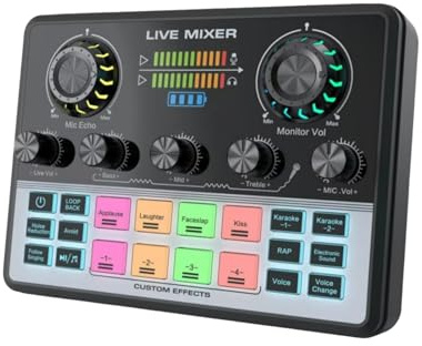 Asixxsix Live Sound Card Audio Mixer, Dual Cores Digital Chip mit Soundeffekten Sprachwechsler -Rausch -Reduktion für Live -Streaming -Podcasting -Gaming -Aufnahmen