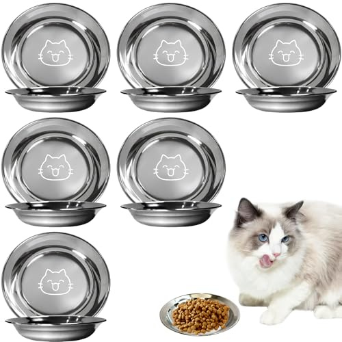 6 Stück Katzennapf Flach aus Edelstahl 304, 14 cm Futternapf Katze Wassernapf Katzen Näpfe Rund, Katzennäpfe Katzenteller Katzenschüssel für Katzen und Kleine Hunde
