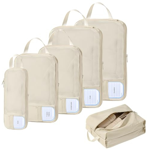 Ecofocet 6 Teilige Kompression Koffer Organizer, Kompression Packwürfel Rucksack, Koffer Organizer Set mit Doppelreißverschluss, Tragbarer und Langlebiger Gepäck Organizer für Reise