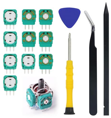 Dupoem Pack de 10 Modules de Potentiomètre de Joystick Analogique 2,3 kΩ pour Manette PS5, Pièces de Réparation et de Remplacement pour Joystick, Potentiomètre de Réglage Fin avec Outils (Vert)