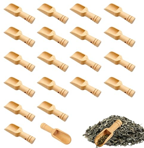 20Pcs Mini Wooden Spoon Eco-Friendly Small Scoop Smooth Polished Wooden Scoops for Bath Salts Natural Wood Spoons for Kitchen Powder Tea Cocoa Spices Sugar Honey Grains Laundry Powder (2.3x7.8cm)
