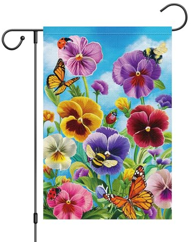 Bienvenida Primavera Flor Pensamiento Mariposa Pancarta Colores Vívidos Bandera Decorativas Banderas Para Decoración Barra Eventos Deportivos 30X45Cm