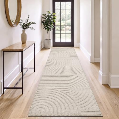 SHACOS Löpare, hall, 60 x 240 cm, beige matta, löpare, tvättbar, köksmatta, halkfri, löpare, lång, modern hallmatta för kök, entré, vardagsrum, sovrum