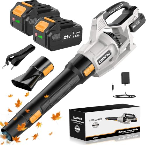 Laubbläser Akku, 21V Laubbläser mit 2 × 4,0 Ah Akkus, 3 Stufen | Kabellos mit 2 abnehmbaren Blasrohren und Schultergurt, für Blätter, Staub, Garten, Hof und Terrasse