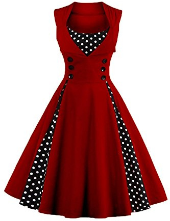 AXOE Women’s 1950s Rockabilly Cocktail Dress | Stretchy Cotton Fabric, Knee Length, Polka Dots Inset, Vintage Pin up Style, A-line, Wedding Guest Dress, Formal Occasion