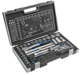 Högert Technik - Caja de Herramientas, Juego de Herramientas, Maletin Herramientas, Llaves de Vaso, Puntas y Accesorios 1/4, 1/2, Mecanismo de Trinquete con 72 Dientes - HT1R470, 60 Piezas