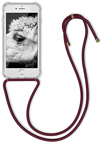 kwmobile Necklace Case kompatibel mit Apple iPhone SE (2022) / SE (2020) / 8/7 Hülle - Silikon Cover mit Handykette - Band Handyhülle Dunkelrot Transparent