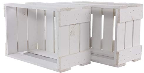 Moooble 2er Set Mini-Weinkiste weiß 34cm x 23cm x 19cm Aufbewahrungskiste Apfelkisten Obstkiste klein xs Balkonmöbel Landhaus massiv Box Weiss Shabby chic Vintage Dekoration Regale Natur