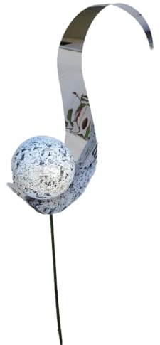 Jürgen Bocker Garten-Ambiente Gartenstecker Skulptur Flamme 146 cm poliert Lichtfang Rosenkugel mit Kugel Edelstahl Lackierung Granit Weiss, Silber, BS 100 000 c
