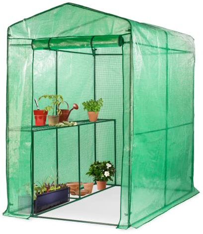 KCT Walk In Greenhouse Large Outdoor Green Grow House with Shelves for Garden Allotment Plants, 192 x 126 x 197cm