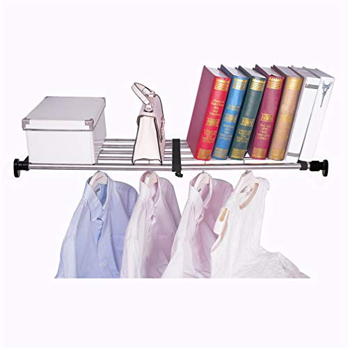Hershii 50-80cm Erweiterbares Schrank Spannregal Verstellbarer Schrankorganisator Ausziehbarer Schrank-Trenner Kleiderstange schrank Metallaufbewahrung, für Kleiderschrank, Küche, Badezimmer, Schwarz
