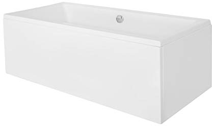 ECOLAM Badewanne Wanne Rechteck Quadro Design Acryl weiß 190x90 cm + Schürze Ablaufgarnitur Ab- und Überlauf Automatik Füße Silikon Komplett-Set, Rechteckbadewanne für zwei