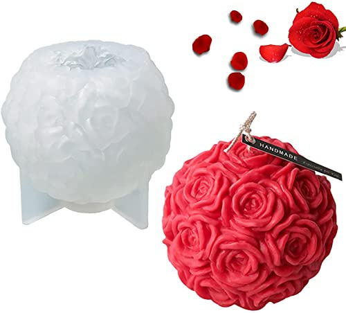 LTHTX Rose Flower Ball Kerzenformen,3D Rose Flowers Silikonform Harzgussform Für DIY Kerzenherstellung