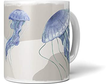 Paul Sinus Dekorative Tasse mit schönem Motiv blaue Quallen Wasserfarben Pastellton einzigartiges Design