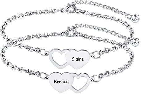 MeMeDIY 2/3 Stück Freundschaftsarmbänder Bester Freund Armband Set Edelstahl Personalisierte Namen für Frauen Schwestern Geburtstag Hochzeit Brautjungfer Geschenke