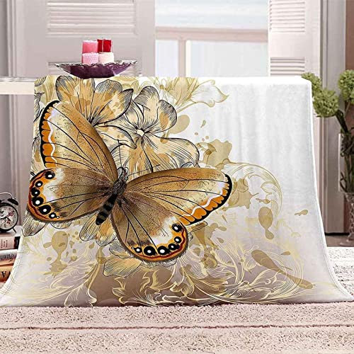 3D Kuscheldecke 150x200 Flanell Fleecedecke Schmetterling Decke Insekt, Flauschig Mikrofaser Wohndecke Gelb, für Sofadecke Couchdecke Sofaüberwurf Bettüberwurf