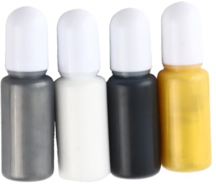 4 Stück Epoxidharz Farbpigment Farbstoff UV Epoxidharz Farbstoff Hochkonzentrierter Harzfarbstoff für Kunst, Farbe, Kunsthandwerk, Schmuckherstellung(Set 9 Weiß, Silbergrau, Gold, Schwarz)