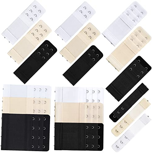 Hianjoo 18 Pezzi Reggiseno Extender, Estensore di Reggiseno, Bra Extender Estensione Reggiseno Donne, Morbido e confortevole 2 Gancii / 3 Ganci / 4 Ganci, 3 Colori（Nero/Bianco/Tonalità della pelle
