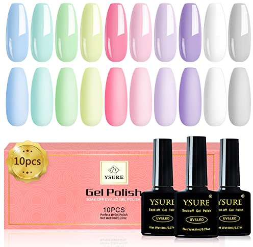 YSUVIN UV Nagellack Pastell, 10 Farben Blau Grün Gelb Rosa Lila Pastell Makronen Gel Nagellack Soak-off UV Gellack Pastellfür Home Nail Art Maniküre, Anfänger DIY Nail Art Maniküre Salon, 8ml