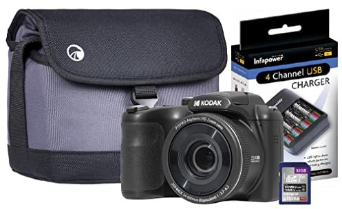 Kodak PIXPRO AZ255 Bridge Camera inc 4x AA Batteries, 32GB SD, Case and Charger