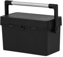 46CM Black Recycled Plastic Tool Box with Lid & Aluminium Handle Tool Chest Storage Case Organizer Included Removable Tray Portable Tool Storage Box For Home/Garden/Garage