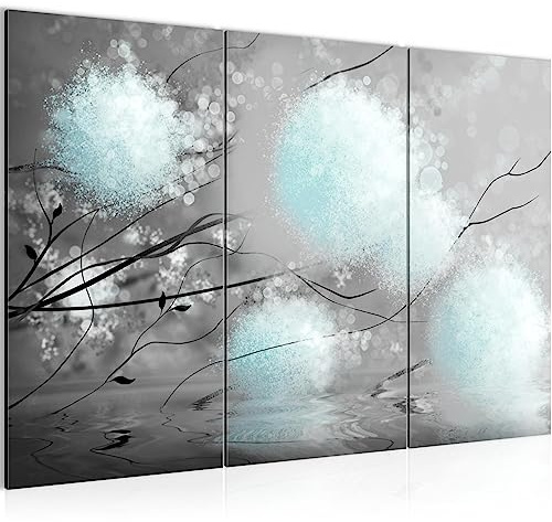 Runa Art Wandbilder Pusteblumen Bild XXL Wohnzimmer Schlafzimmer Grau Türkis Abstrakt 120 x 80 cm 3 Teilig 044231c