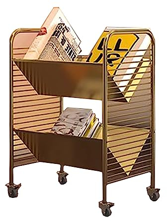 prospekthalter zeitungs zeitschriften Aufbewahrungsregal aus Metall auf Rädern, bodenstehender Zeitschriftenhalter for Wohnzimmer, Veranda, Schlafzimmer, 2-stufiger Zeitungshalter for Organizer, Snack