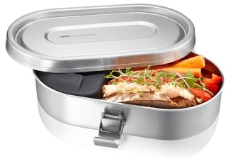 Gefu Lunchbox Companion - Edelstahl-Bentobox 700 ml mit 170 ml Innendose | Bruchsichere Vesperdose im Retro-Look mit Silikondeckel, 2-teiliges Set, auslaufsicher, BPA-frei und spülmaschinengeeignet
