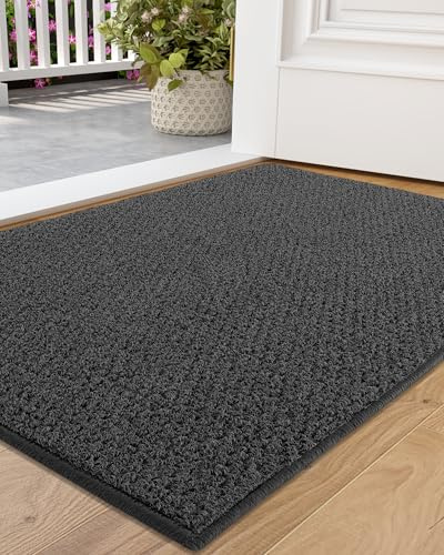 COLOR&GEOMETRY Dirt Trapper Door Mat, Heavy Duty Front Door Mat for Indoor and Outdoor, Non Slip Rubber Backing Door Matts Indoor, Machine Washable Doormat for Muddy Shoes & Paws - Grey, 44x76cm