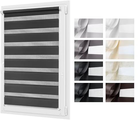 Atrium - Tenda a Rullo per Interni senza Foratura su Misura, Tende a Rullo Doppio Strato Giorno e Notte, Larghezza 30-130 cm (ogni 2 cm), Altezza 150 e 220 cm, Funzione Multi-Stop, 8 colori