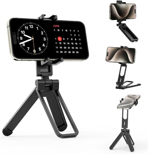 ULANZI MA26 Foldable Phone Tripod, Pocket Cell Phone Vlog Video Tripod Handle Aluminium Smartphone Desk Stand 2 Cold Shoe Small Size All in One Lightweight Portable Vlog Stick for iPhone 17 Samsung