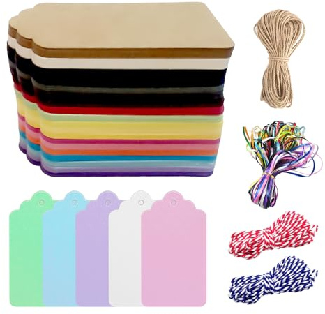Set di 200 Etichette Regalo Colorate Ciondoli Decorativi da Appendere con Corda, Ciondoli in Carta Kraft, Adatto per Appendini Nozze Vestiti, Biglietti Messaggi