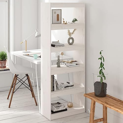 CKioict Eckvitrine Modernes Standregal Wohnzimmermöbel Bücherregal/Raumteiler Weiß 60x30x167,5 cm Massivholz Kieferfür Wohnzimmer, Schlafzimmer, Büro
