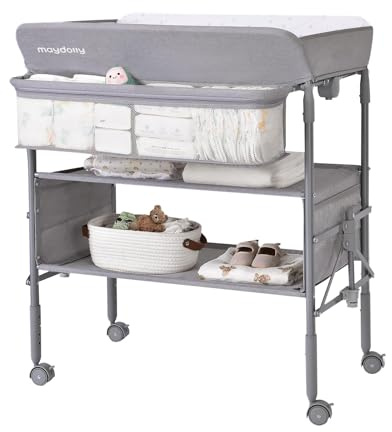 Maydolly Baby Changing Table, Maydolly Portable Foldable Changing Table, Waterproof Diaper Changing Station, Adjustable Height Changing Station, Mobile Nursery for Newborn and Infant