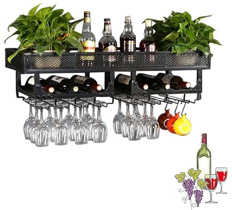 Weinregal Wand Metall Flaschenregal Schmal Couchbar Wine Rack Bar Regal Wand Barschrank Minibar Vitrine Hängend Weinschrank Weinflaschenhalter Getränkeregal Küchenregal mit Weinglashalter ( Color : Ne