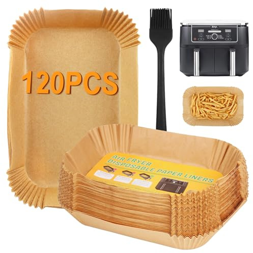 BYKITCHEN Disposable Air Fryer Liners for Ninja Dual, 120 Count | Rectangular Parchment Paper Airfryer Liners, For Ninja Foodi MAX AF400UK/AF400UKCP/Stone Gold DZ400UKSTGD, 9.5L Drawers