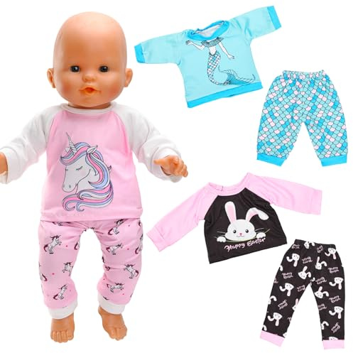 Miunana 3 set dockkläder kläder kläder för 35–43 cm babydockor, sjöjungfru enhörning kaninmönster dockor sommarkläder för 14–17 tum baby docka presenter till flickor (inga dockor)