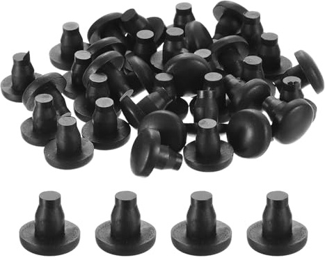 QUARKZMAN 36 Pcs Patins en Caoutchouc Noir pour Plateau de Table en Verre avec Tige, 7mm/0.28 Pouce, Anti-Collision, Antidérapants (Convient pour Un Trou de 1/4 Pouce)