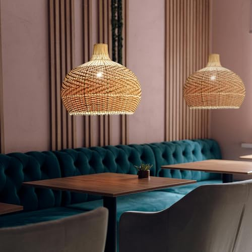 YUPIN Natürlicher Rattan Kronleuchter Handgefertigter Bambus Kronleuchter E27 Höhenverstellbar 120cm Geeignet Für Schlafzimmer Wohnzimmer Küche (ohne Birne)(50cm)