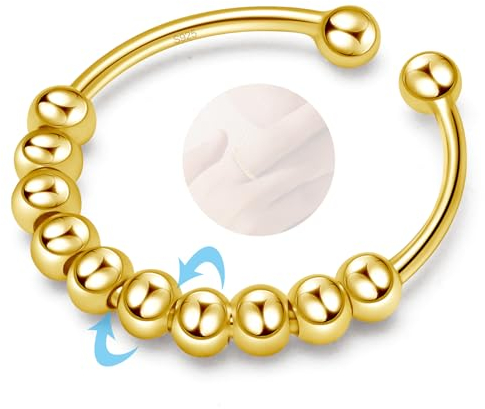 YUGDRUZY Anti-Stress Ring Gold 925 - Verstellbarer Damen Fidget Ring für Frauen als Geschenk