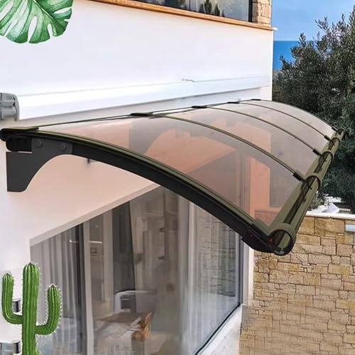 kufu01 Auvent de Porte et Fenêtres,Marquise de Porte d’Entrée de Protection de Neige de Pluie UV,Support Doré + Couvercle en Polycarbonate Transparent/Givré/Brun/Gris/Bleu (80x260cm/32 x102,Brown)