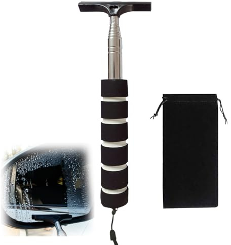 MUNSKT Window Cleaning Wiper, Mini Retractable Mirror Scraper with Storage Pouch, Foldable Portable Cleaning Tool for All Vehicles and Car Accessories, Ideal for Rainy and Dusty Conditions